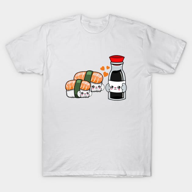 All i need is sushi and soya, Kawaii sushi and soya cartoon. T-Shirt by JS ARTE